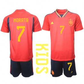 Spanien Alvaro Morata #7 Hjemmebanesæt Børn VM 2022 Kort ærmer (+ korte bukser)